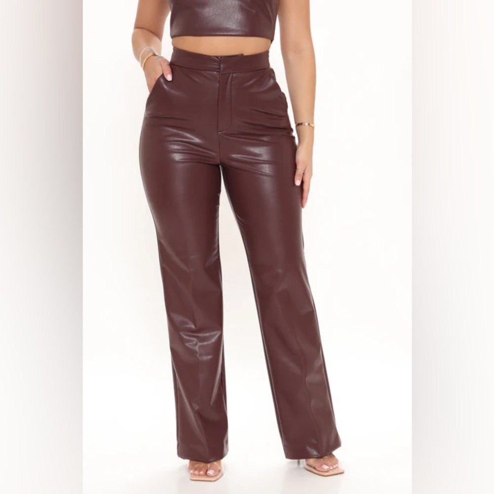 Fashion Nova Julia Faux Leather Trouser Pant Chocolate